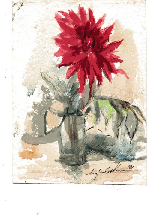 Pintura intitulada "010 - Flor" por Luiz Carlos De Andrade Lima, Obras de arte originais, Aquarela