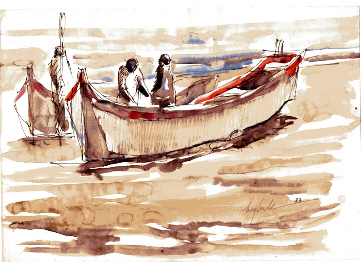 Pintura intitulada "013 - Barcos" por Luiz Carlos De Andrade Lima, Obras de arte originais, Aquarela