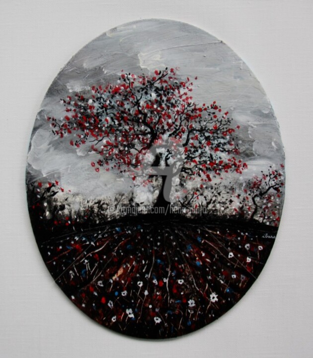 esprit-de-l-arbre-n-2-peinture-d-ibara-acrylique-sur-carton-toile-20cm-sur-25cm-colle-sur-toile-de-30cm-sur-30cm-encadree-caisse-americaine-bois-noir-et-argent.jpg Painting, 11.8x11.8 in