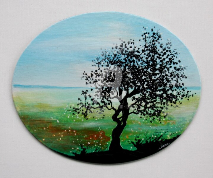 esprit-de-l-arbre-n-3-peinture-d-ibara-acrylique-sur-carton-toile-20cm-sur-25cm-colle-sur-toile-de-30cm-sur-30cm-encadree-caisse-americaine-bois-noir-et-argent.jpg Painting, 11.8x11.8 in