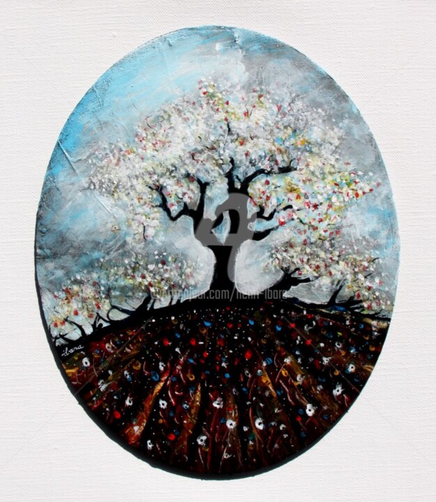 esprit-de-l-arbre-n-4-peinture-d-ibara-acrylique-sur-carton-toile-20cm-sur-25cm-colle-sur-toile-de-30cm-sur-30cm-encadree-caisse-americaine-bois-noir-et-argent.jpg Painting, 11.8x11.8 in
