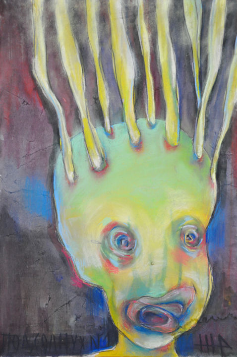 Painting titled "sunflower-alone" by Bubon, Original Artwork, Gouache