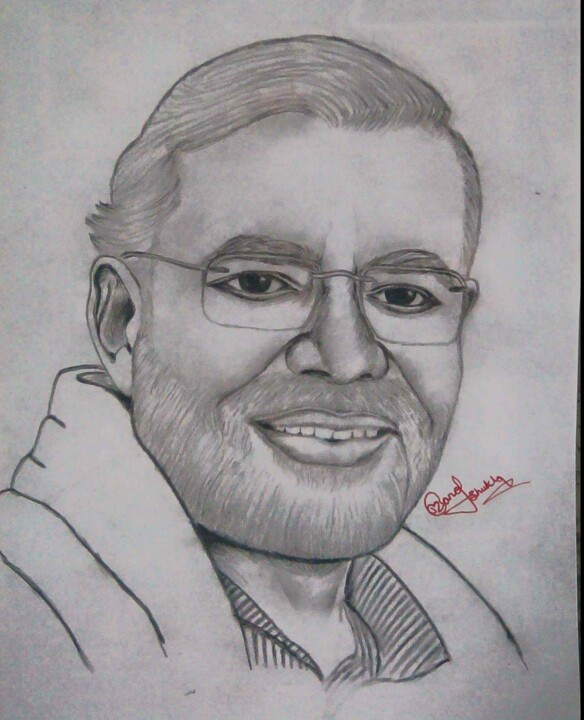 Drawing titled "Narendra Modi" by Manoj Shukla, Original Artwork, Ballpoint pen