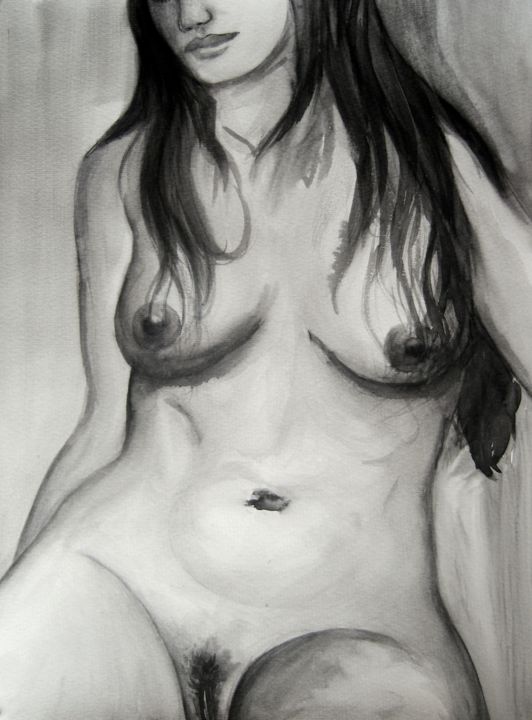 Drawing titled "INK FEMALE TORSO" by Miguel Esquivel Kuello, Original Artwork, Ink