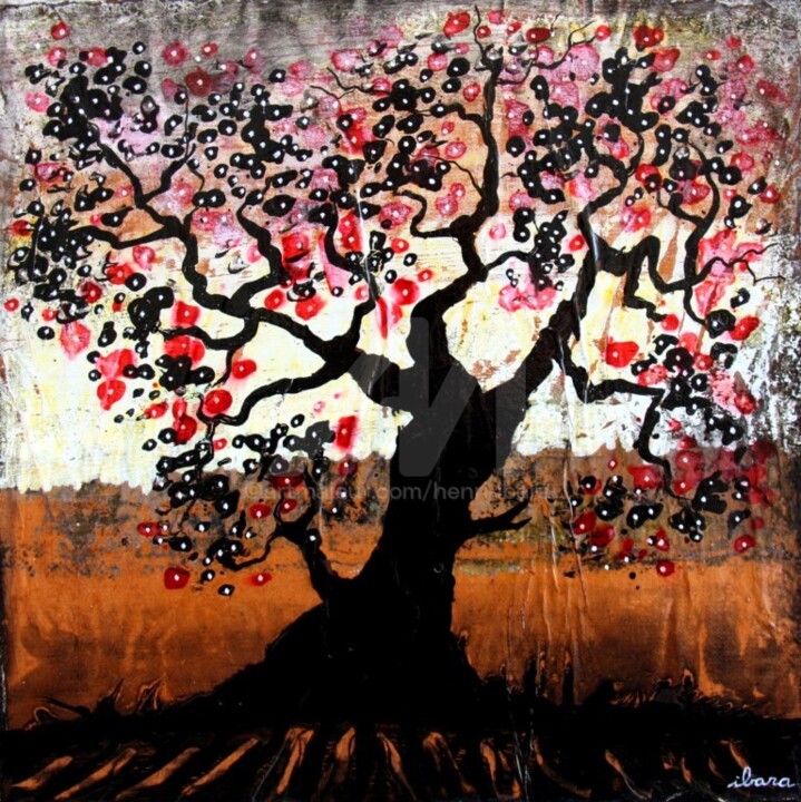 esprit-de-l-arbre-n-18-peinture-d-ibara-acrylique-sur-toile-format-30cm-sur-30cm-encadre.jpg 绘画, 11.8x11.8 in