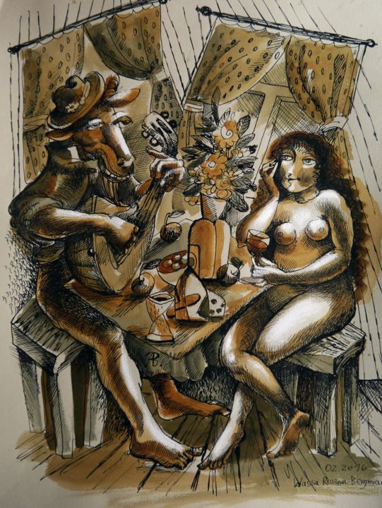 Drawing titled "Flirt" by Wassa Rosin-Bergmann, Original Artwork, Ink