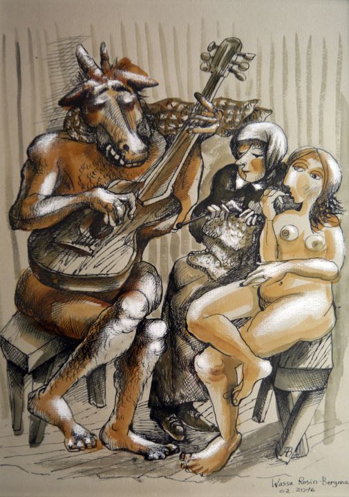Drawing titled "Romance" by Wassa Rosin-Bergmann, Original Artwork, Ink