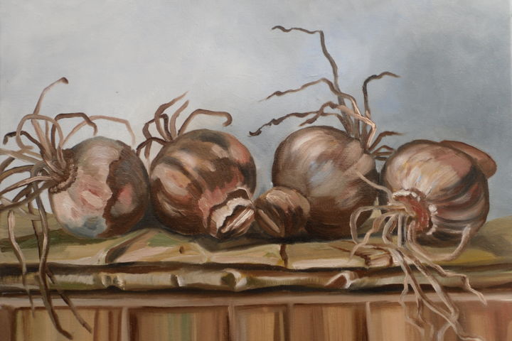 Painting titled "Lilienknollen" by Wassa Rosin-Bergmann, Original Artwork, Oil