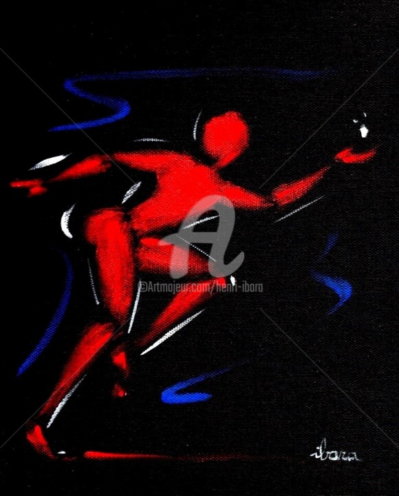 homme-rouge-peinture-d-ibara-acrylique-sur-toile-format-27cm-sur-22cm-encadre-001.jpg 绘画, 10.6x8.7 in