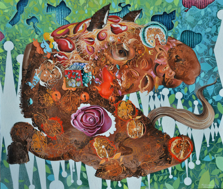 Painting titled "What makes the moon…" by Milutin Obradovic, Original Artwork, Oil