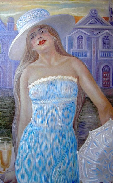 Painting titled "MOÇA DE AZUL" by Eugenio Paxelly, Original Artwork, Acrylic