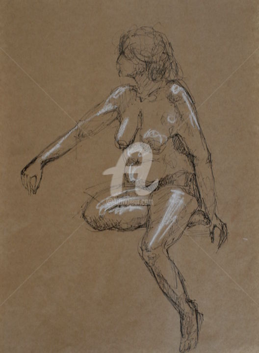 Tekening getiteld "Drawing 4" door Yuliana Vladova, Origineel Kunstwerk, Houtskool