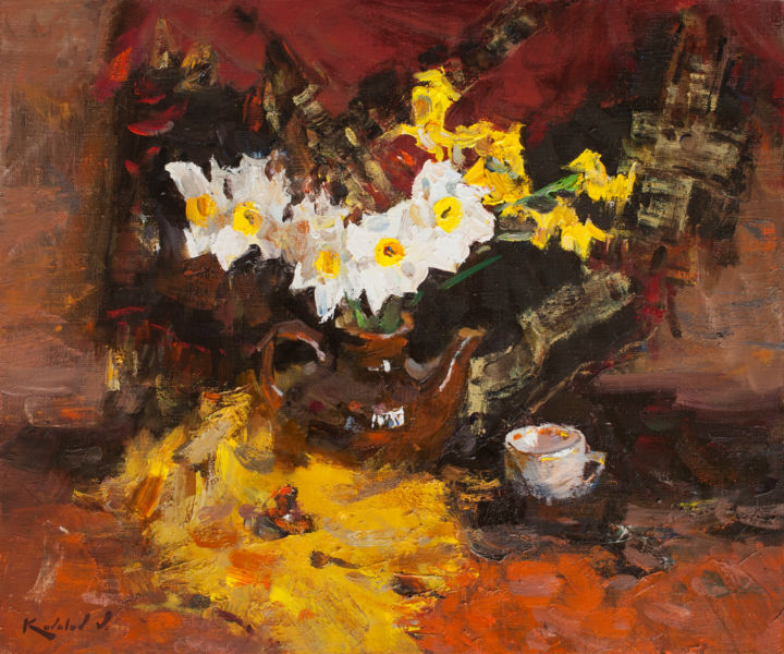 Peinture intitulée "Нарциссы" par Vladimir Kovalev, Œuvre d'art originale, Huile