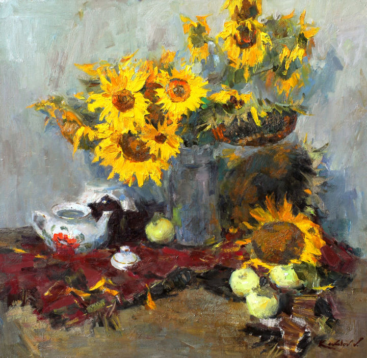 Peinture intitulée "Подсолнухи" par Vladimir Kovalev, Œuvre d'art originale, Huile