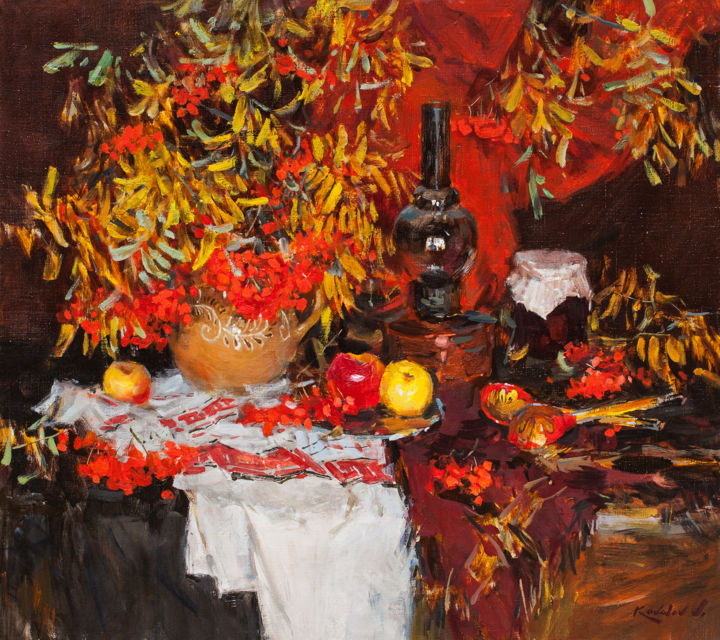 Peinture intitulée "Осенний натюрморт с…" par Vladimir Kovalev, Œuvre d'art originale, Huile