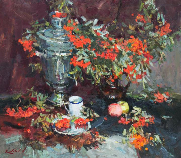 Peinture intitulée "Натюрморт с рябиной…" par Vladimir Kovalev, Œuvre d'art originale, Huile