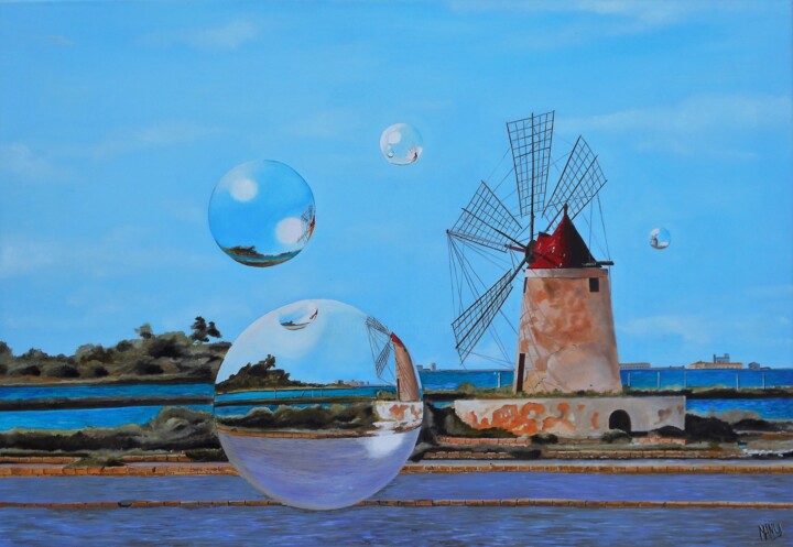 Peinture intitulée "moulin-a-bulles-fin…" par Manu Surreabulliste, Œuvre d'art originale, Huile