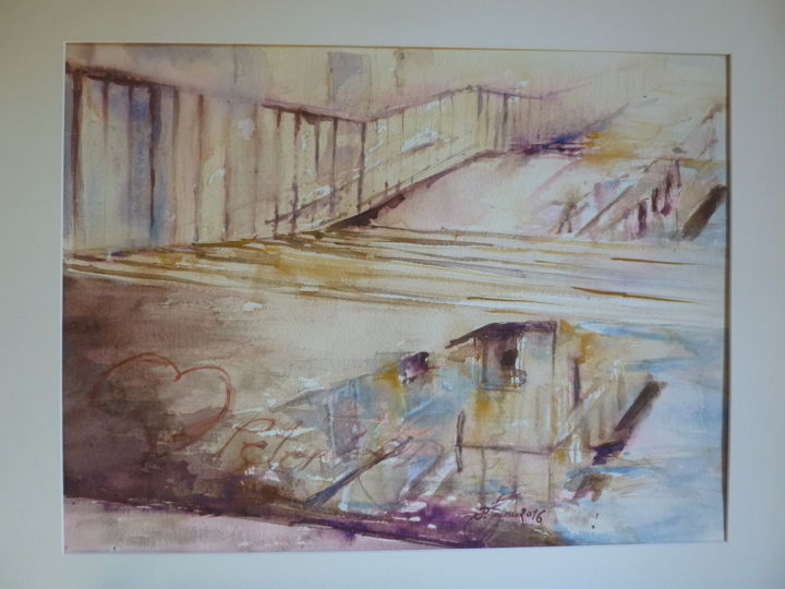 Peinture intitulée "Flaques et reflets…" par Pierre Feyeux, Œuvre d'art originale, Aquarelle