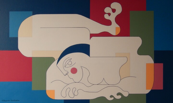 Painting titled "Pose-Télévision" by Hildegarde Handsaeme, Original Artwork, Acrylic Mounted on Aluminium