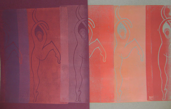 Printmaking titled ""Ribambelles" Série…" by Nadine Trescartes (fildefériste), Original Artwork, Linocuts