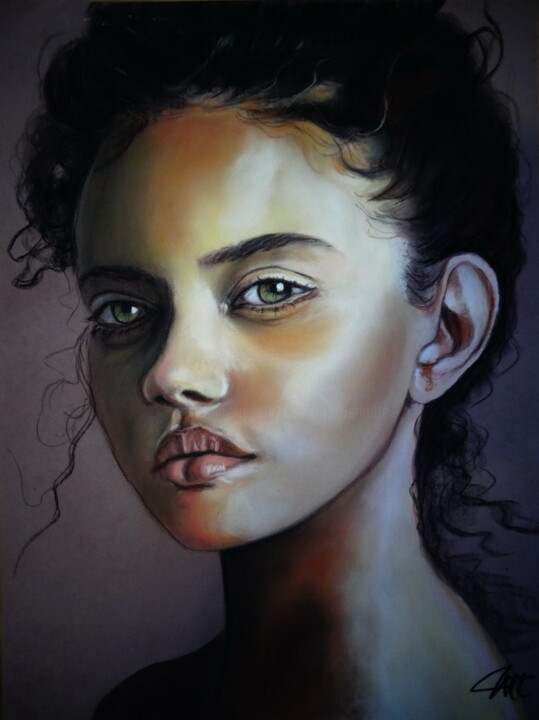 Zeichnungen mit dem Titel "EUGENIE, le défi" von Catherine Wernette, Original-Kunstwerk, Pastell