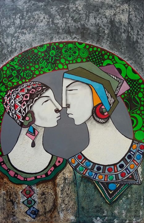 Painting titled "Friends" by Yasmeen Amjad, Original Artwork