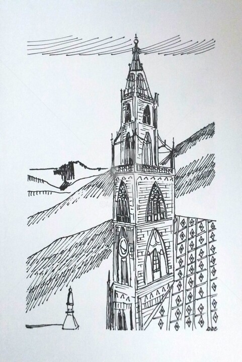 Drawing titled "Campanile" by Daniela Di Costanzo, Original Artwork, Ink