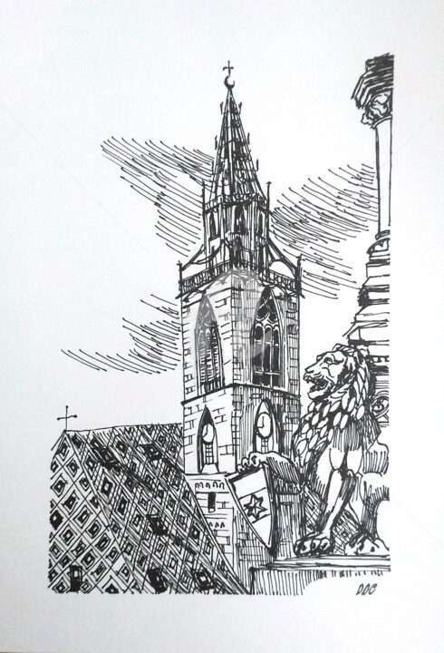 Drawing titled "Campanile" by Daniela Di Costanzo, Original Artwork, Ink