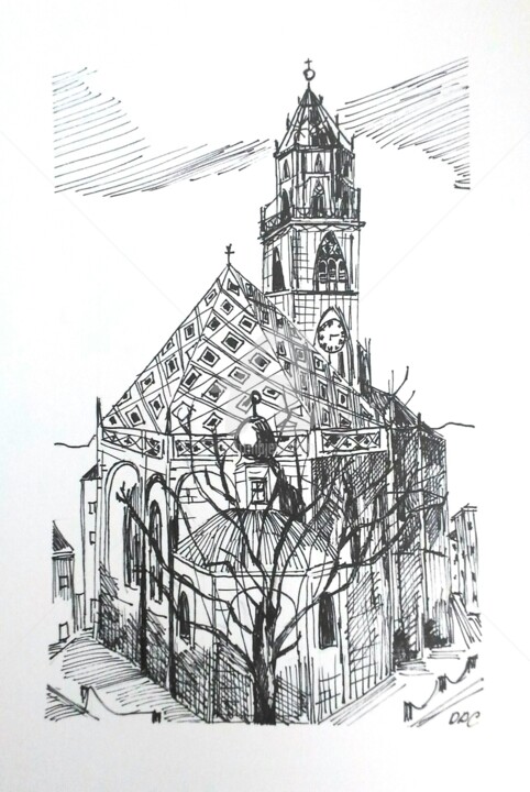Drawing titled "Duomo" by Daniela Di Costanzo, Original Artwork, Ink