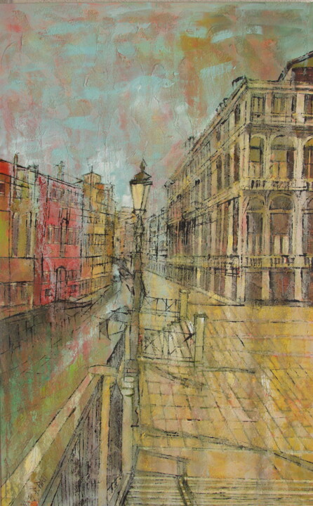 Painting titled "Pavés d'or" by B.Piatti, Original Artwork, Oil