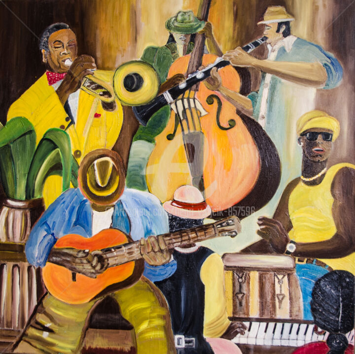Painting titled "GROUPE LATINO" by Henri Wojcik, Original Artwork, Acrylic Mounted on Wood Stretcher frame
