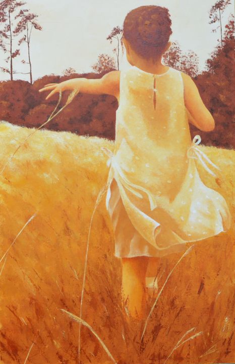 Painting titled "DANS LE PRE" by Stephanie Ledroit, Original Artwork, Acrylic Mounted on Wood Stretcher frame