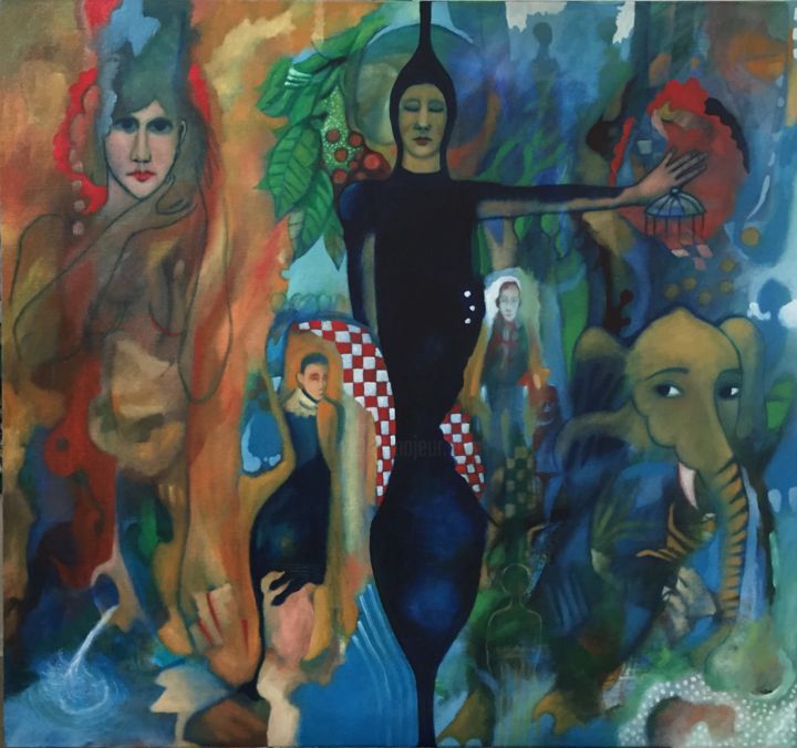 绘画 标题为“two-worlds-96x90cm-…” 由Martin Hard, 原创艺术品, 油