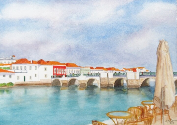 Painting titled "Tavira - Algarve, S…" by Inês Dourado, Original Artwork, Watercolor
