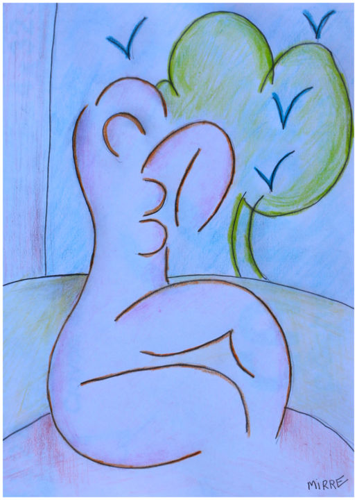 Desenho intitulada "Femme,arbre et oise…" por Jean Mirre, Obras de arte originais, Lápis