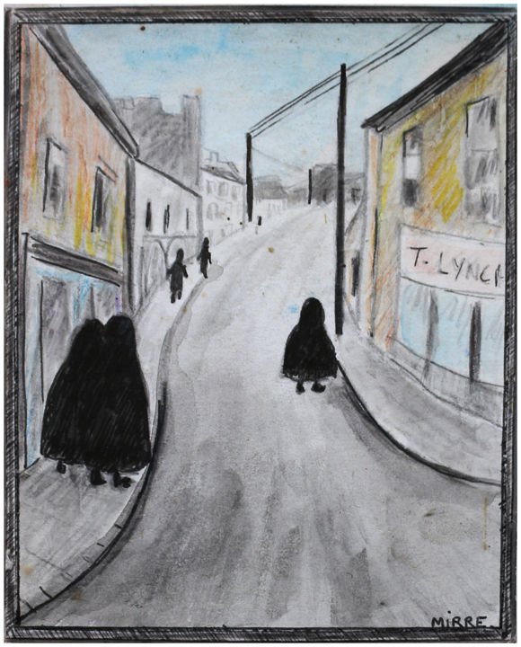 Desenho intitulada "RUE DE VILLAGE EN I…" por Jean Mirre, Obras de arte originais, Lápis