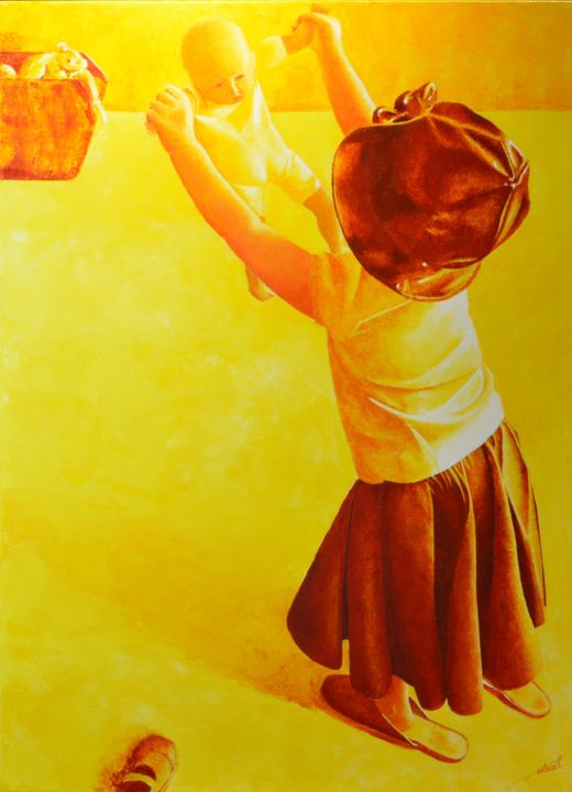 Painting titled "Dansons la capucine" by Stephanie Ledroit, Original Artwork, Acrylic Mounted on Wood Stretcher frame
