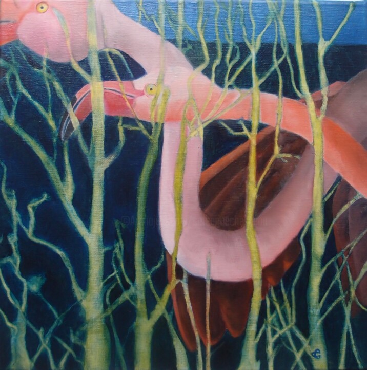 Peinture intitulée "L'ARBRE à FLAMANTS" par Catherine Chesneau, Œuvre d'art originale