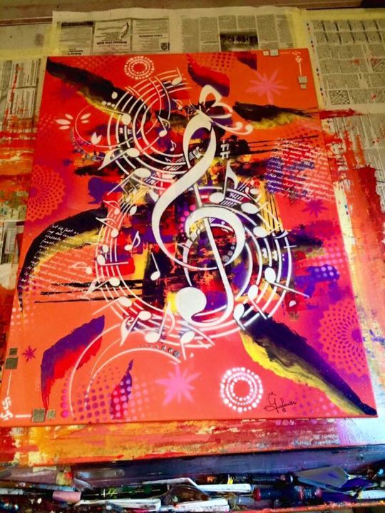 Painting titled ""  Paradis musicale…" by Mille Éclats De Couleurs, Original Artwork, Acrylic