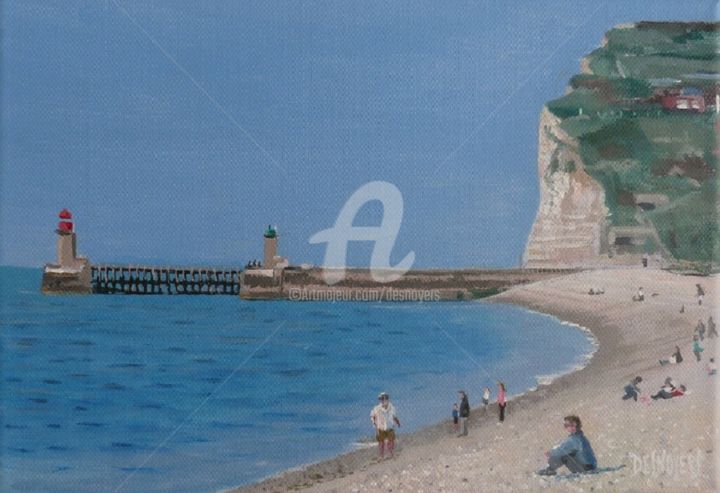 Peinture intitulée "Plage à Fécamp" par Desnoyers, Œuvre d'art originale, Acrylique