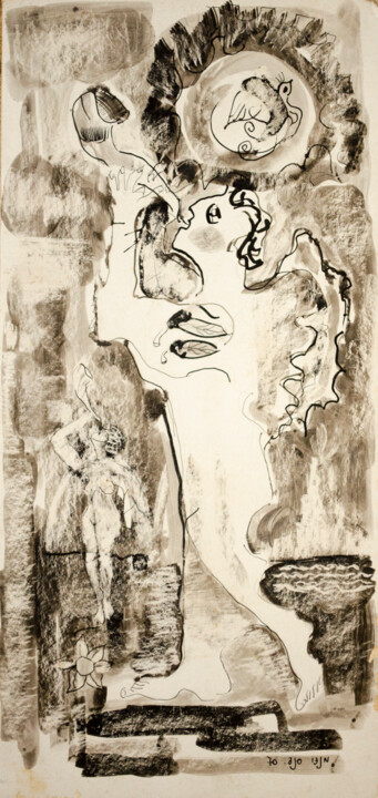 Drawing titled "Blowing of the shof…" by Mandy Sand, Original Artwork, Chalk