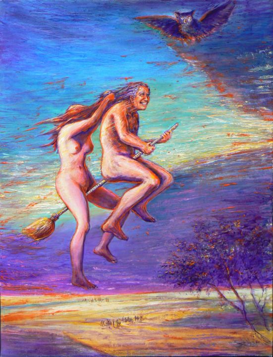 À cheval sur un Balai (Jolie maîtresse) 绘画, 25.6x19.7 in