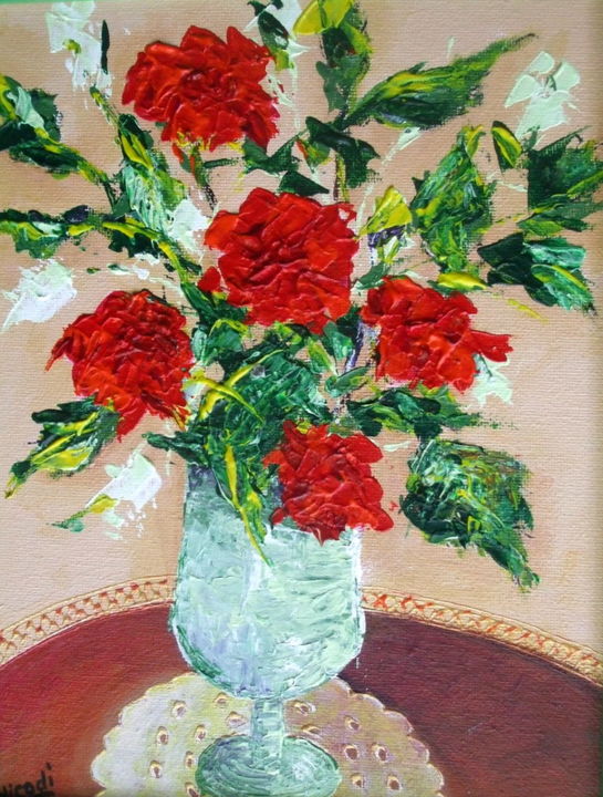 Peinture intitulée "PETIT VASE VERT SUR…" par Nicodi, Œuvre d'art originale, Acrylique