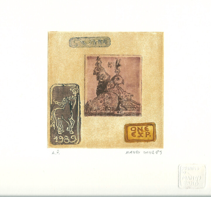 Two birds and foal 印花与版画, 3.9x3.9 in