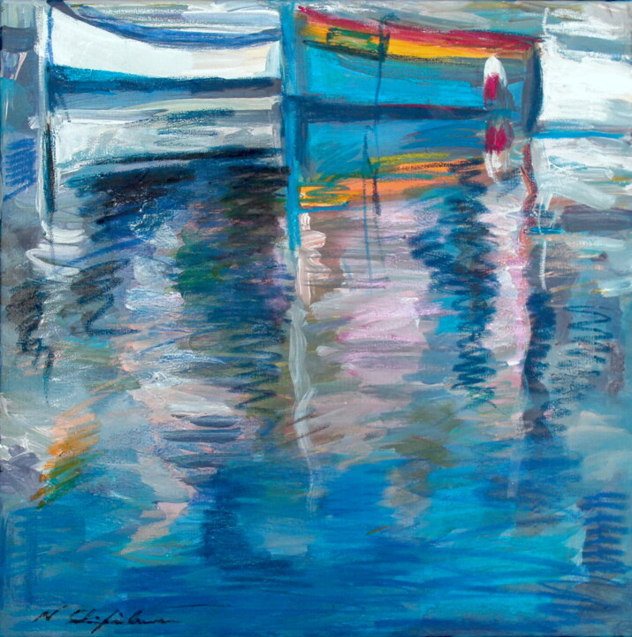 Peinture intitulée "Port des Pointus 3" par Nathalia Chipilova, Œuvre d'art originale, Acrylique