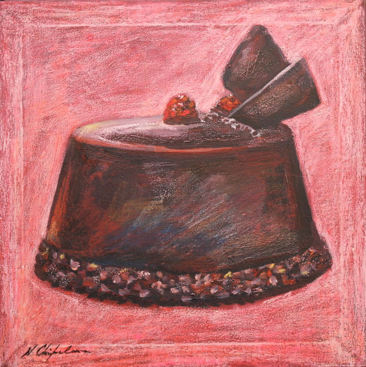 Painting titled "Gateau au chocolat" by Nathalia Chipilova, Original Artwork, Acrylic
