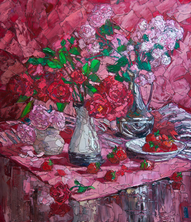 Painting titled "Roses and Strawberr…" by Sergey Sovkov, Original Artwork