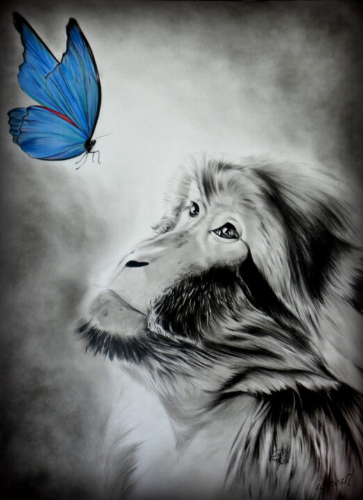 Dessin magot vallée des singes, papillon dessin au crayon 图画, 23.6x21.7 in