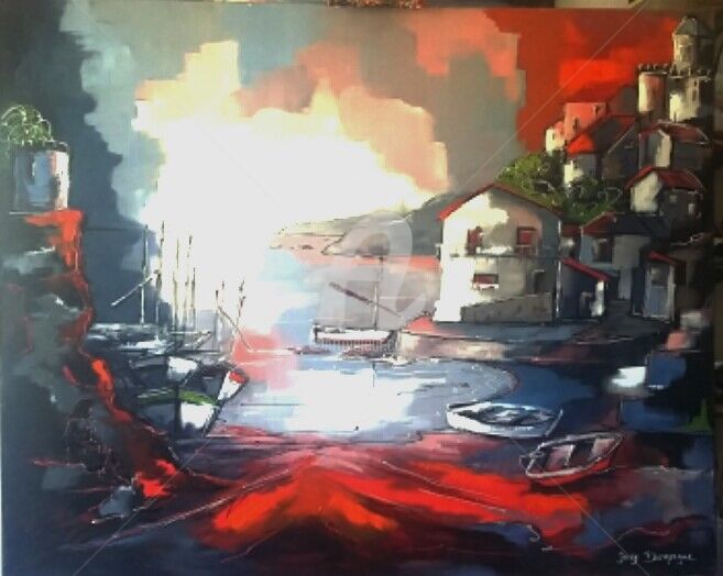 Peinture intitulée "Petit port en Corse…" par Jacky Dumergue, Œuvre d'art originale, Huile