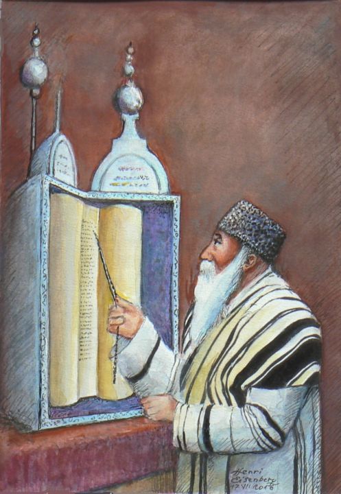 绘画 标题为“Sefer ouvert” 由Henri Eisenberg, 原创艺术品, 水彩